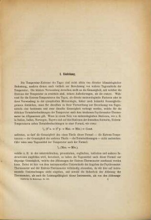 Untersuchungen über den Einfluss der Ablesungstermine der Extrem-Thermometer auf die aus ihnen abgeleiteten Extrem-Temperaturen und Tagesmittel der Temperatur