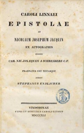 Caroli Linnaei epistolae ad Nicolaum Josephum Jacquin