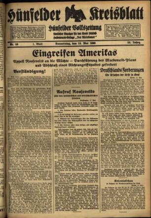 Erste Ausgabe vom Donnerstag, den 18. Mai 1933.
