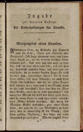 Zugabe zur dritten Auflage der Unterhaltungen für Kranke.