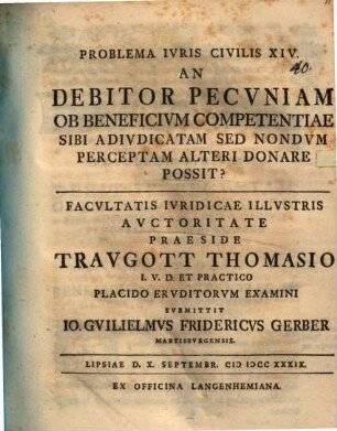 An Debitor Pecvniam Ob Beneficivm Competentiae Sibi Adivdicatam Sed Nondvm Perceptam Alteri Donare Possit?