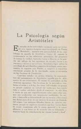 La psicología según Aristóteles