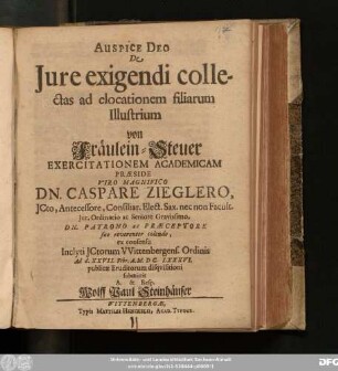 De Iure exigendi collectas ad elocationem filiarum Illustrium