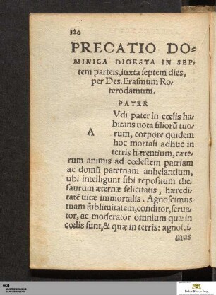 Precatio dominica digesta in septem parteis