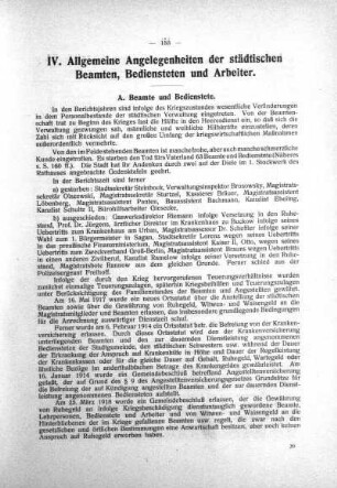 IV. Allgemeine Angelegenheiten der städtischen Beamten, Bediensteten und Arbeiter