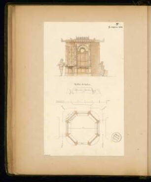 Fahrkartenhäuschen Monatskonkurrenz Februar 1874: Grundriss, Aufriss; Maßstabsleiste