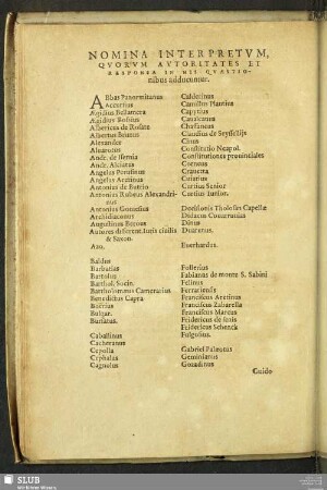 Nomina Interpretum, Quorum Autoritates Et Responsa In His Quaestionius adducuntur