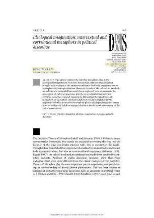 Ideological imagination. Intertextual and correlational metaphors in political discourse