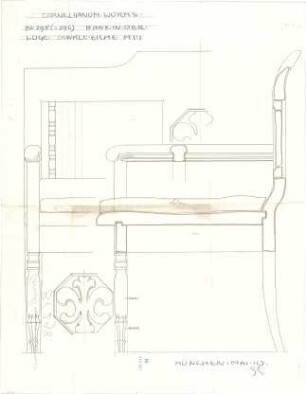 Fischer, Theodor; Worms; Cornelianum - Bank in der Loge (Ansicht, Teilansicht)