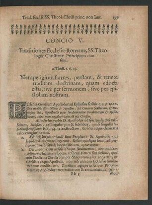 Concio V. Traditiones Ecclesiae Romane, SS. Theologiae Christianae Principum non sunt.