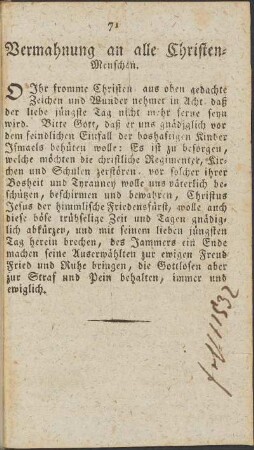 Vermahnung an alle Christen-Menschen.