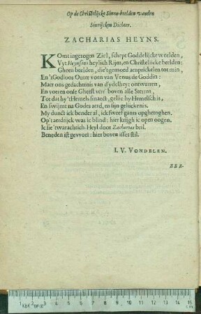 Op de Christelijcke Sinne-beelden vanden Sinrijcken Dichter.