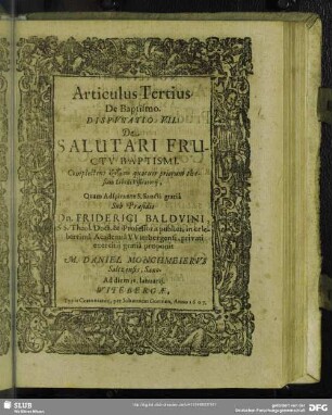Articulus Tertius De Baptismo