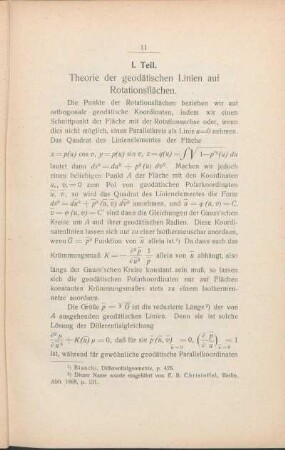 I. Teil. Theorie der geodätischen Linien auf Rotationsflächen.