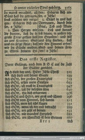 Das erste Register. Derer Gesänge nach dem ABC, auf die Zahl der Blätter gerichtet