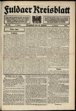 Erste Ausgabe vom Samstag, den 18. Februar 1911.