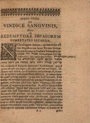 Gô'ēl had-dām sive dissertatio de vindice sanguinis quae est de redemptore Ebraeorum secunda