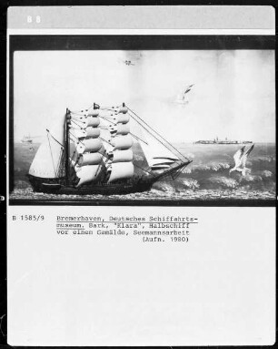 Bark "Klara", Halbschiff vor einem Gemälde, Seemannsarbeit
