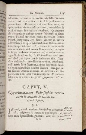 Caput V. Opportunitatem Philosophiæ recentioris in articulo de peccato originali sistens