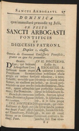 Dominica quae immediatè praecedit 25 Julii. In Festo Sancti Arbogasti Pontificis Et Dioecesis Patroni. Duplex I. classis