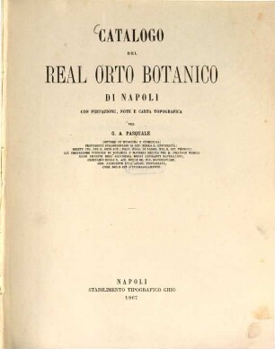 Catalogo del Real Orto botanico di Napoli con prefazione, note e carta topografica