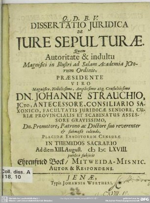Dissertatio juridica de jure sepulturae