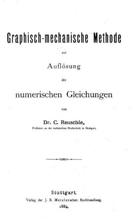 Graphisch-mechanische Methode zur Auflösung der numerischen Gleichungen