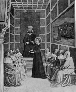 Freskenzyklus mit Szenen aus dem Leben der Heiligen Katharina und des Heiligen Ambrosius, sowie der Darstellung der Kreuzigung Christi — Szenen aus dem Leben und Martyrium der Heiligen Katharina von Alexandrien — Disput der Heiligen Katharina mit den Philosophen