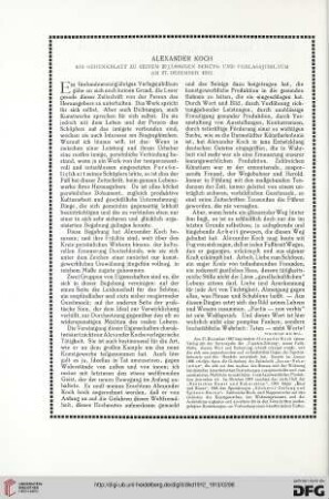Alexander Koch: Ein Gedenkblatt zu seinem 25jährigen Berufs- und Verlagsjubiläum am 27. Dezember 1912