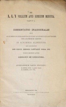 De X, L, V vocalium apud Homerum mensura caput I : (Königsberger Doctordiss.)