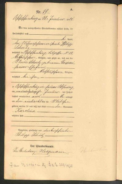 Standesamtsbuch der Stadt Aschaffenburg: Geburten 365/1900 - 184/1901
