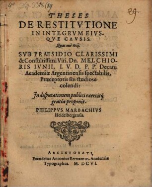 Theses de restitutione in integrum, eiusque causis
