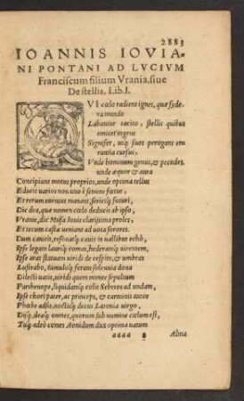 Ioannis Ioviani Pontani Ad Lucium Franciscum filium Urania, sive De stellis, Lib. I.