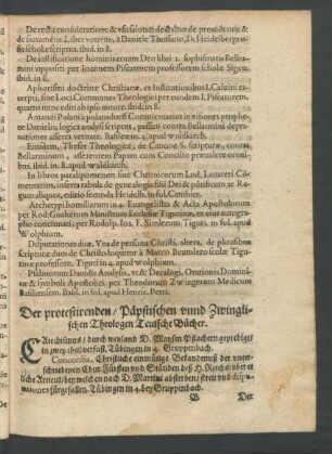 Der protestirenden/ Päpstischen unnd Zwinglischen Theologen Teutsche Bücher.