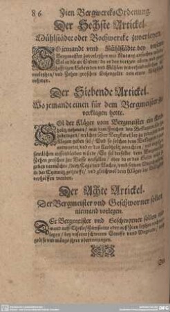 Der Achte Artickel. Der Bergmeister und Geschworner sollen niemand vorlegen.