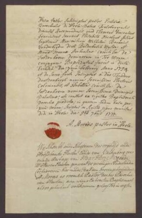 Taufzeugnis des Clemens Vinzenz von der Heyden gen. Belderbusch.