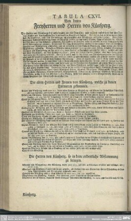 Tabula CXVI. Von denen Freyherren und Herren von Künsperg