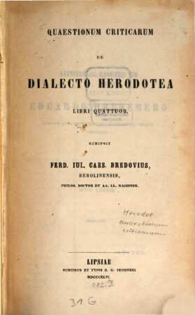 Quaestionum criticarum de dialecto Herodotea libri quattuor
