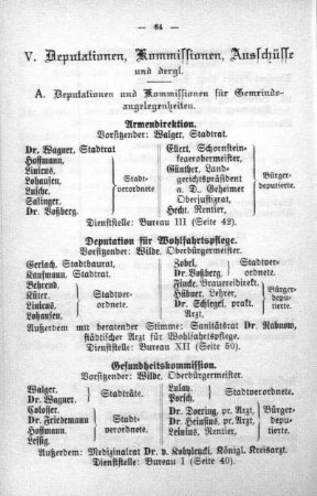 V. Deputationen, Kommissionen, Ausschüsse und dergleichen