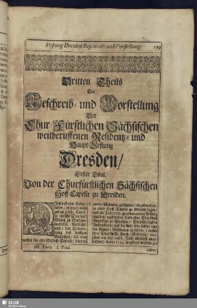Erster Titul. Von der Churfürstlichen Sächsischen Hoff-Capelle zu Dresden.