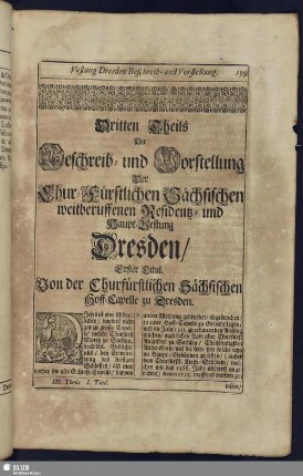 Erster Titul. Von der Churfürstlichen Sächsischen Hoff-Capelle zu Dresden.