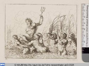 Tritonen tragen Neptun in einer Muschel