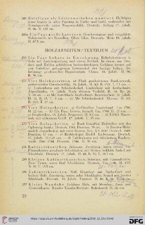 Holzarbeiten, Textilien (Nr. 250-265)