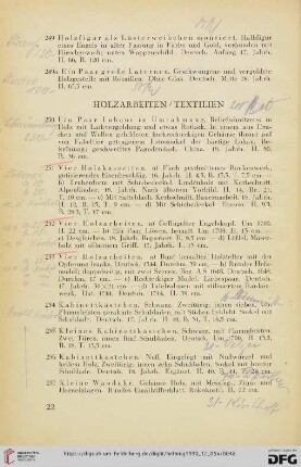 Holzarbeiten, Textilien (Nr. 250-265)