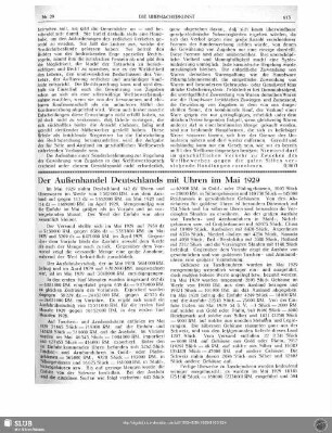 Der Außenhandel Deutschlands mit Uhren im Mai 1929
