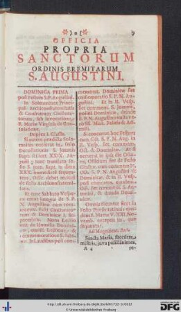 Officia Propria Sanctorum Ordinis Eremitarum S. Augustini.