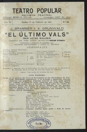 3.1921=Nr. 66: El último vals : opereta en tres actos