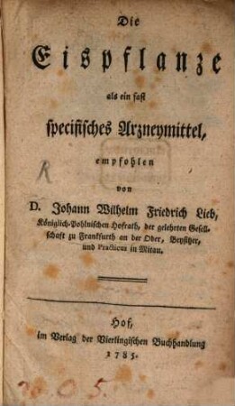 Die Eispflanze als ein fast specifisches Arzneymittel