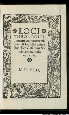 Loci theologici, quorum cognitio necessaria est Ecclesiae ministris : Per Arsatium Sehoferum nunc denuo edite