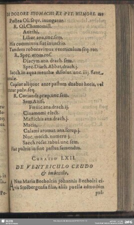 Curatio LXII. [Curatio LXIV.] De Ventriculo Crudo et imbecillo